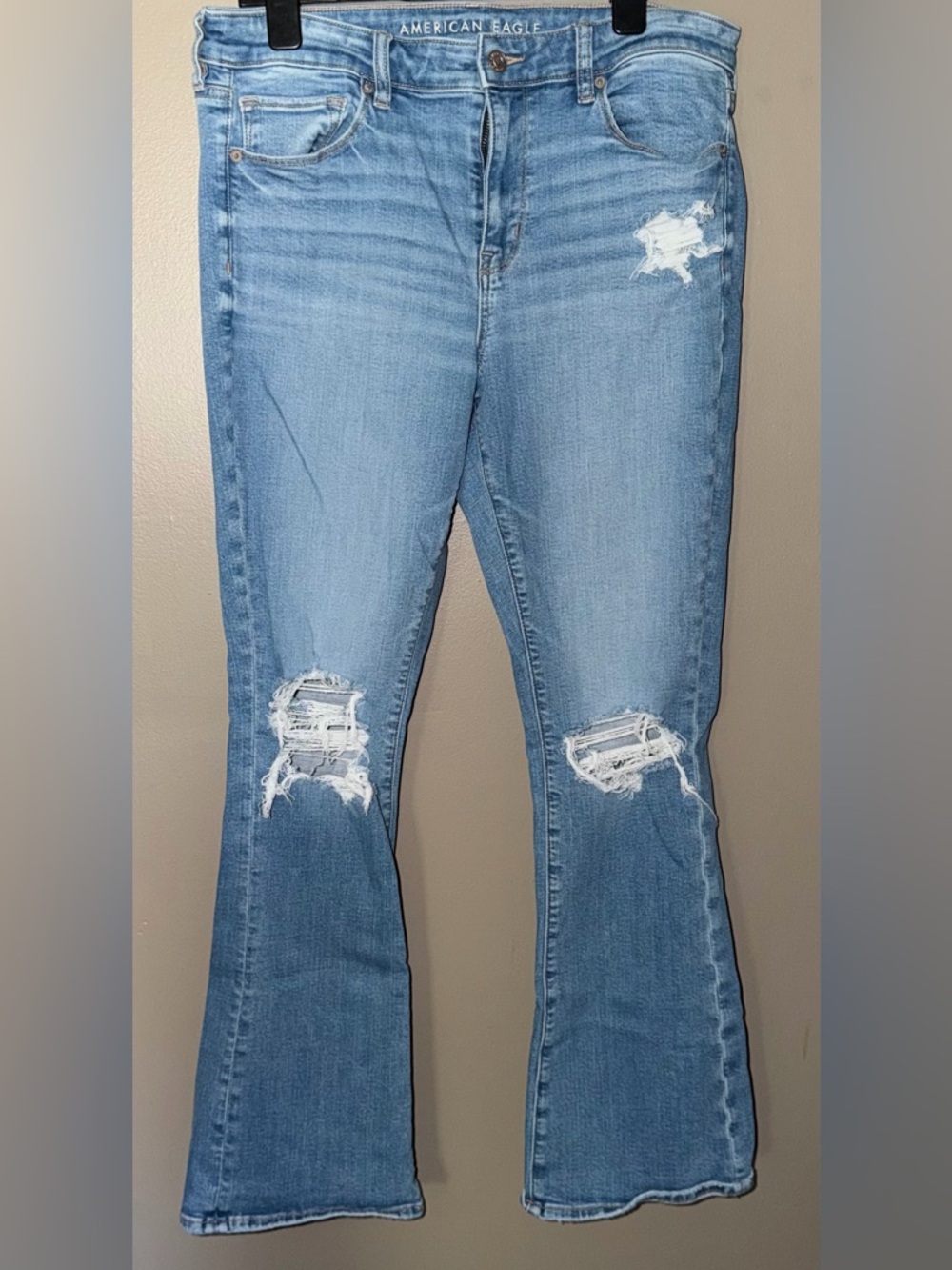 American Eagle Flare Jeans Women’s 14 Distressed Light Wash Stretch